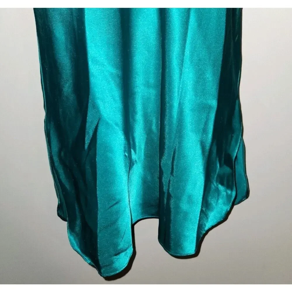Vtg 80's Lace Trim Satin Baby Doll Nightgown Small Inner Most Emerald Green